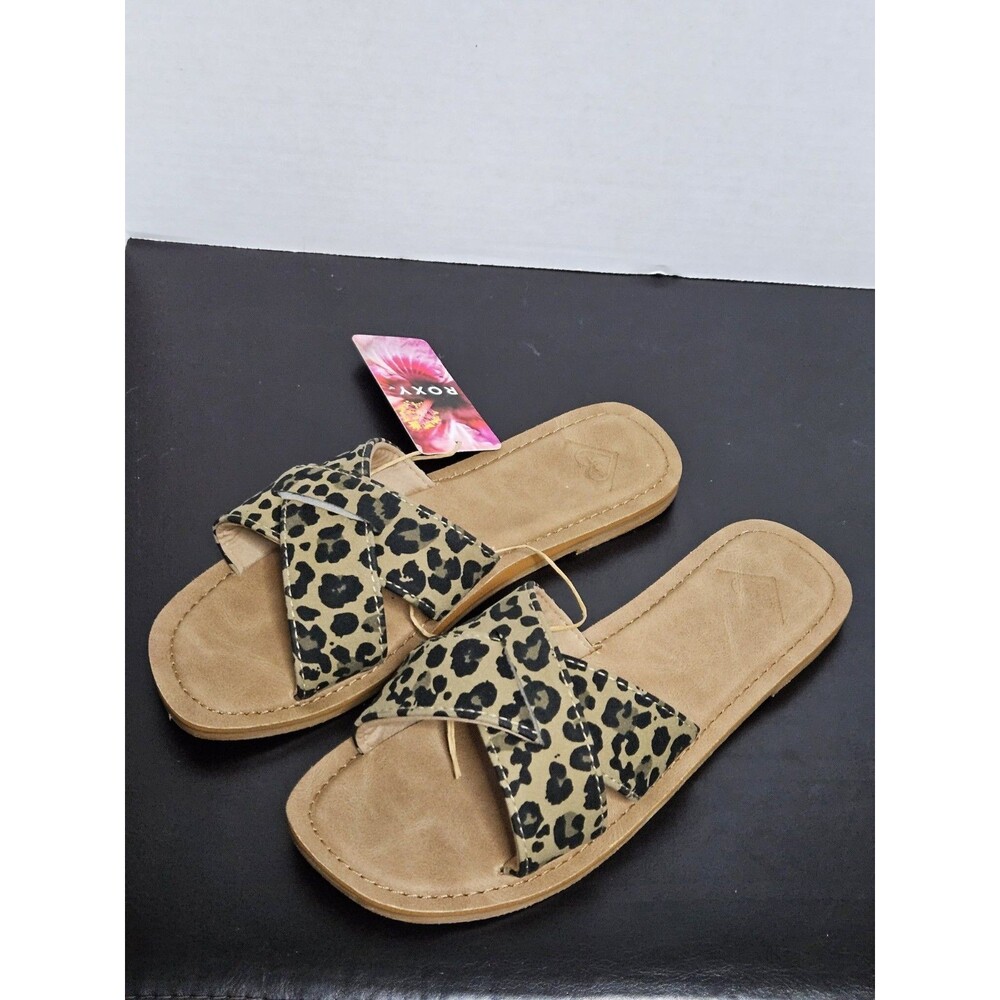 Sz 6 - Roxy Andreya Leo slider sandals Leopard Pattern